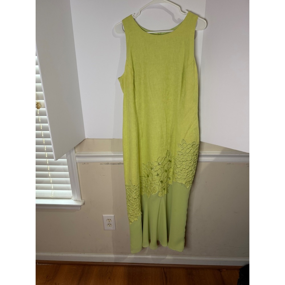 Plaza South Lime Green Linen Blend Floral Lace Maxi Dress Size 16 Sleeveless